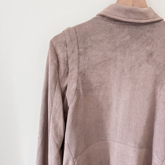 Pixley Faux Suede Moto Jacket Womens Cropped Full Zip Pockets Lined Beige Medium - Picture 6 of 7